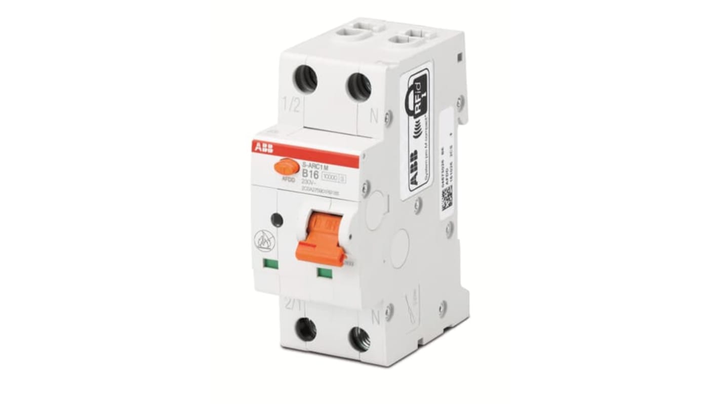 Interruttore automatico ABB S-ARC1 M C32, 2 poli, 32A, montaggio su guida DIN, protezione da cortocircuito e guasti da arco.
