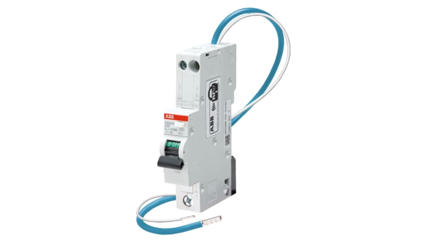 Interruttore differenziale ABB DSE201, 1P+N, 20 A, 30 mA, montaggio su guida DIN, temperatura operativa -25 a 55 gradi.