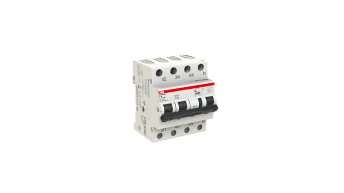 Interruttore differenziale ABB DS203NC, 4 poli, 16 A, 30 mA, montaggio su guida DIN, dimensioni 85 x 69 x 71 mm.