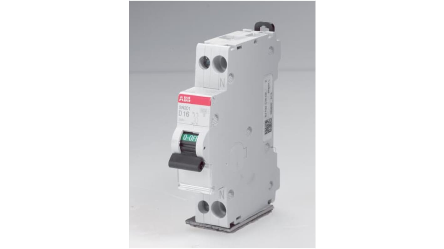 Interruttore magnetotermico ABB 2P 6A, Tipo D, montaggio su guida DIN, protezione IP40, per sovraccarichi e cortocircuiti.