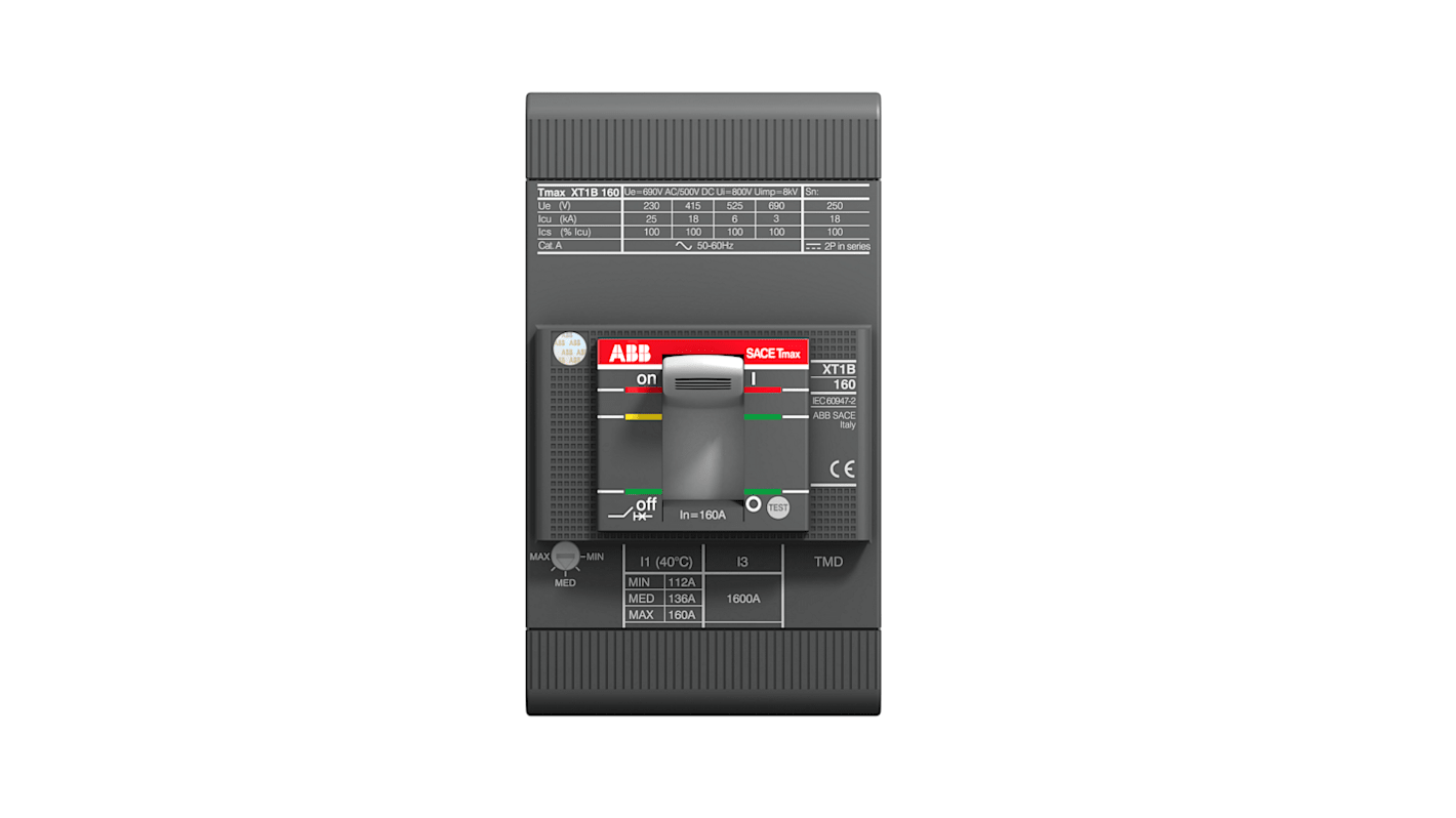 Interruttore automatico MCCB ABB 16A, 3 poli, montaggio fisso, dimensioni 70mm x 76.2mm x 130mm, codice 1SDA066799R1.