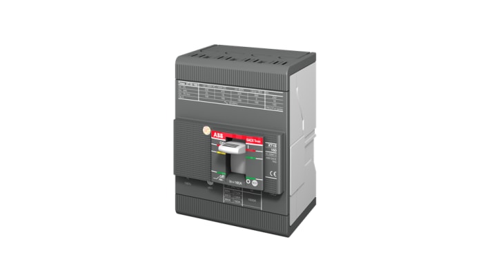 Interruttore automatico MCCB ABB, 4 poli, 100A, montaggio fisso, dimensioni 70mm x 101.6mm x 130mm, per applicazioni industriali.