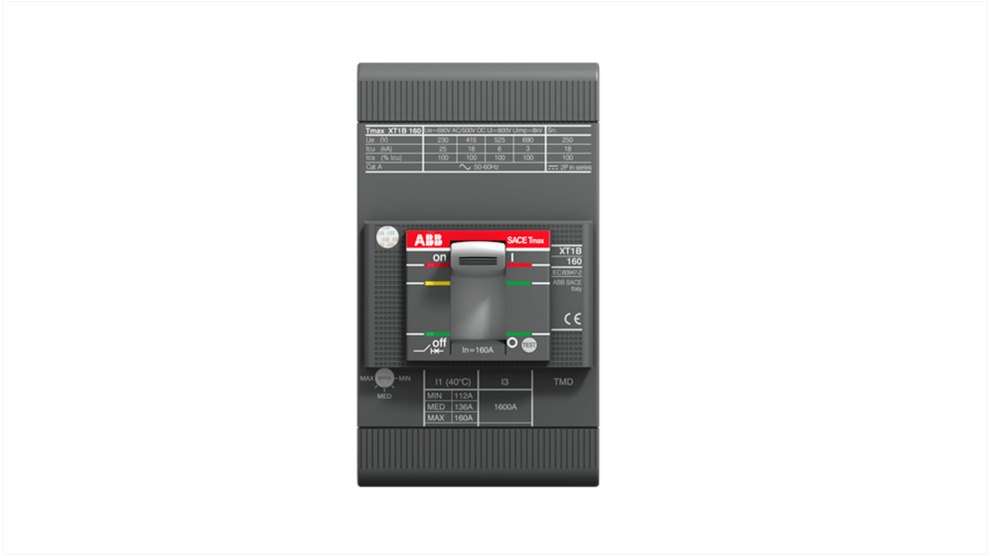 Interruttore automatico MCCB ABB 125A, 3 poli, montaggio fisso, con eccellenti proprietà di isolamento e connettività integrata.