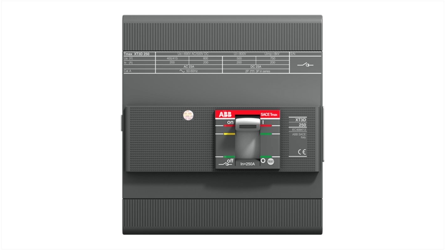 Sezionatore interruttore ABB XT3D 250 FF, 4 poli, corrente 250A, montaggio superficiale, standard IEC. Modello 1SDA068211R1.