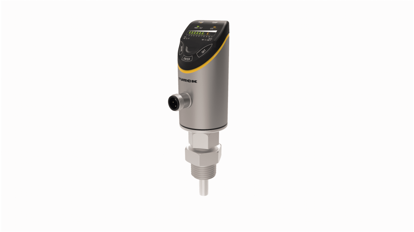 Sensore di flusso Turck FS100-300L-30-2LI-H1141 per liquidi, portata 0,18-18 l/min, alloggiamento in acciaio inox, IP67.