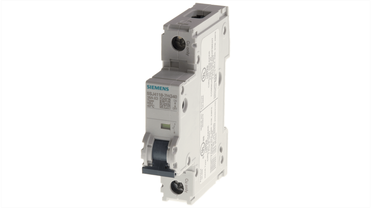 Interruttore magnetotermico Siemens 1P 50A, montaggio su guida DIN, tensione 230/400 V, capacità di interruzione 6 kA.