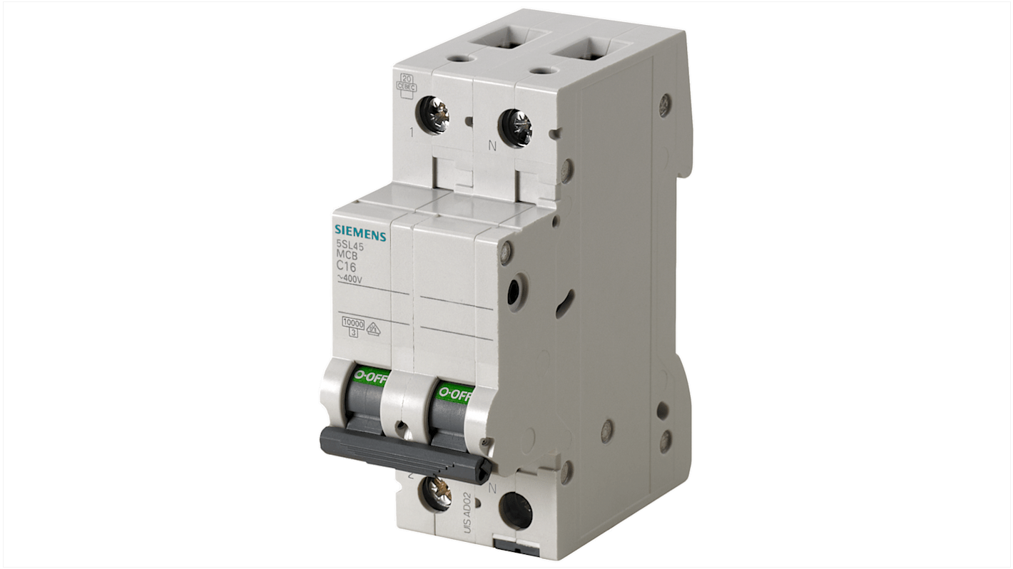 Interruttore magnetotermico Siemens 5SL4502-8, 1P+N, 2A, Tipo D, montaggio su guida DIN, per protezione circuiti elettrici.