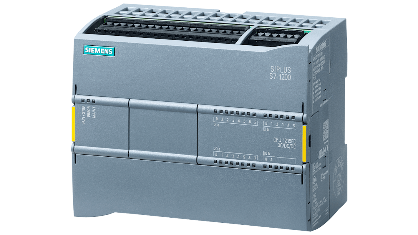 CPU PLC Siemens 6ES7215-1HF40-0XB0, SIMATIC S7-1200F, 16 ingressi digitali, montaggio a parete, dimensioni 75 x 100 x 130 mm.