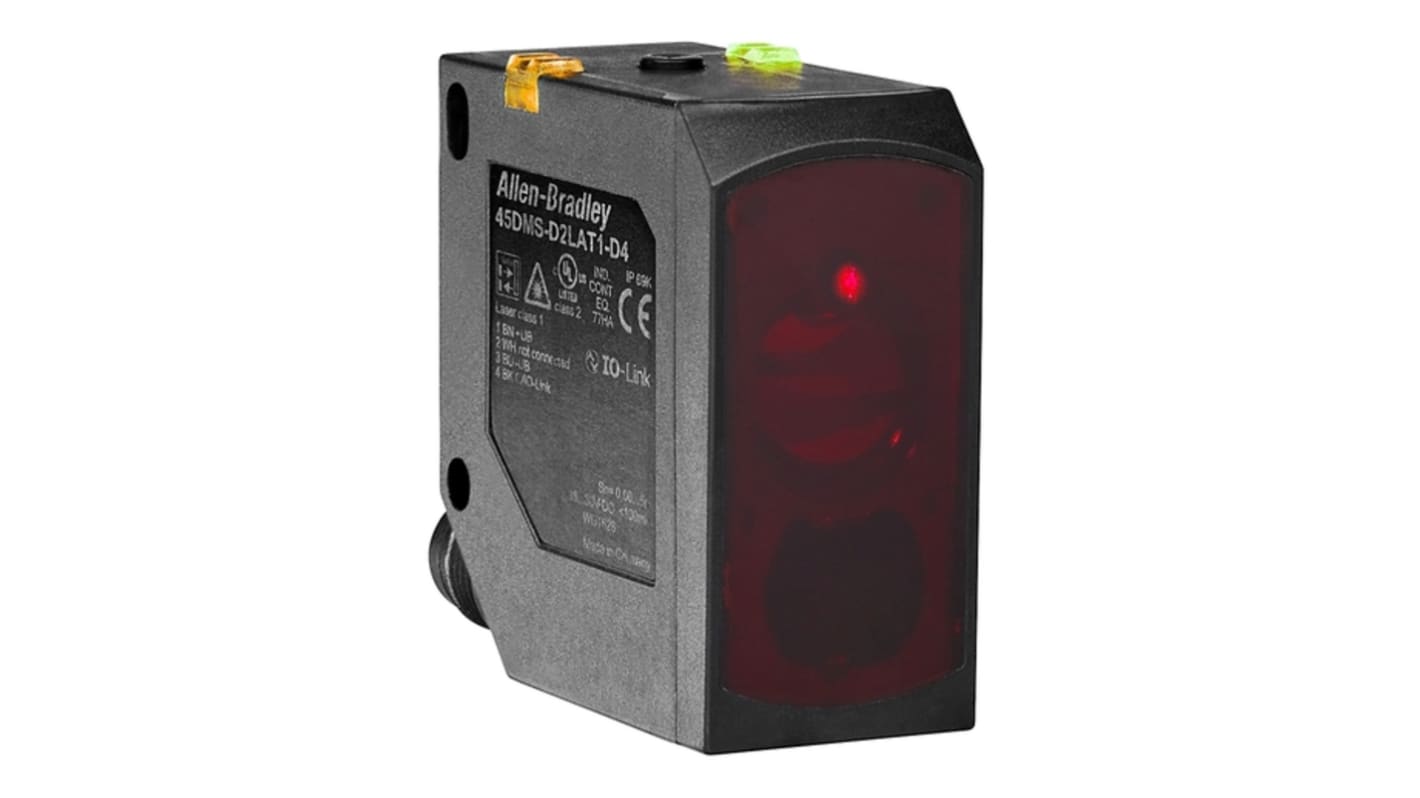 Allen Bradley 45DMS-B8LAT1-D4, sensore di distanza rettangolare con rilevamento da 60 a 5000 mm, uscita NPN, IP67/IP69K.