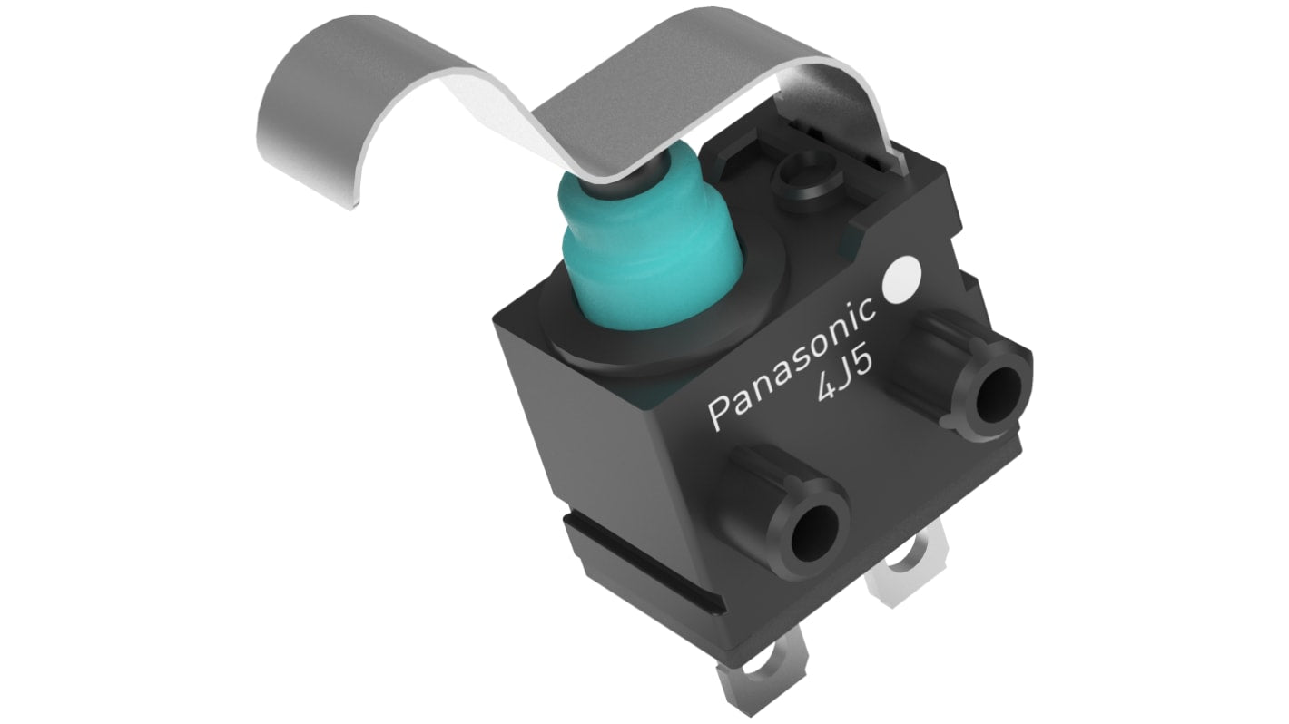 Microinterruttore Panasonic ASQM11228-A SPST, attivazione a scatto, IP67, 50mA a 16V c.c., per applicazioni automotive ed elettrodomestici.