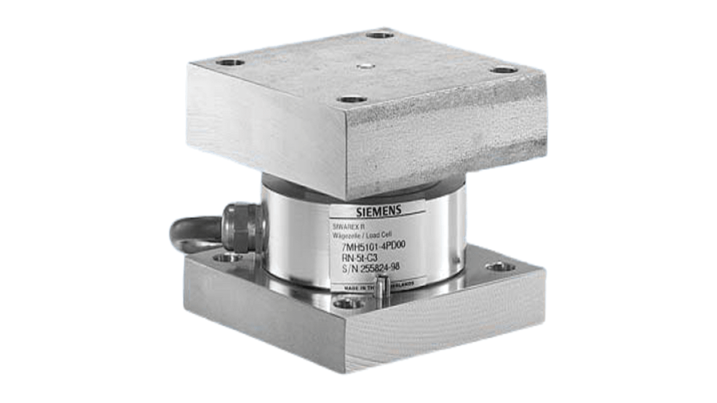 Cella di carico Siemens 7MH4115-5GC11, acciaio inox, carico nominale 60t, con piastra di base e centraggio.