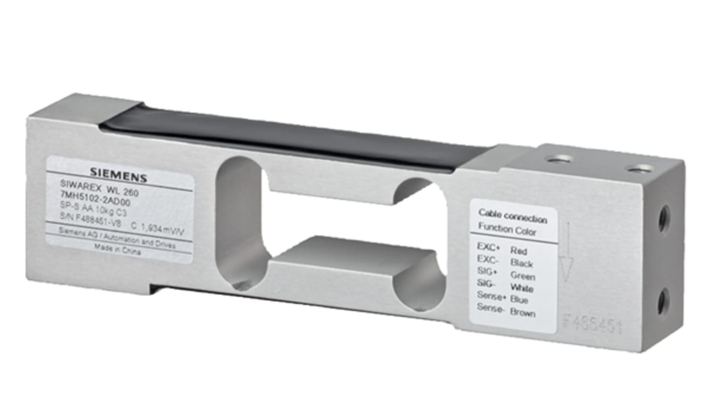 Cella di carico Siemens 7MH5102-1KD00, modello Siwarex WL 260, carico nominale 3 kg, grado di protezione IP65, cavo 3 m.