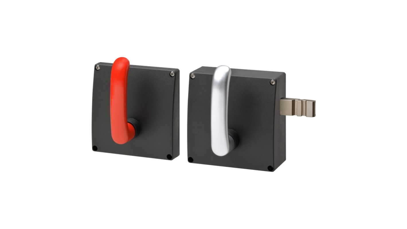 Attuatore Omron D41G-A2L-E1 per interruttori di interblocco, con leva sinistra e unità di uscita di emergenza.