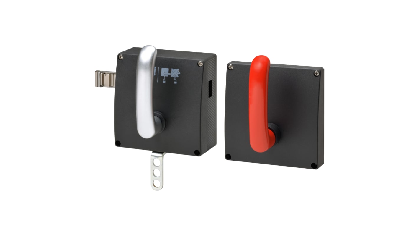 Omron D41G-A2R-E1T, attuatore per interruttori di interblocco di sicurezza con maniglie per porte e unità di uscita di emergenza.