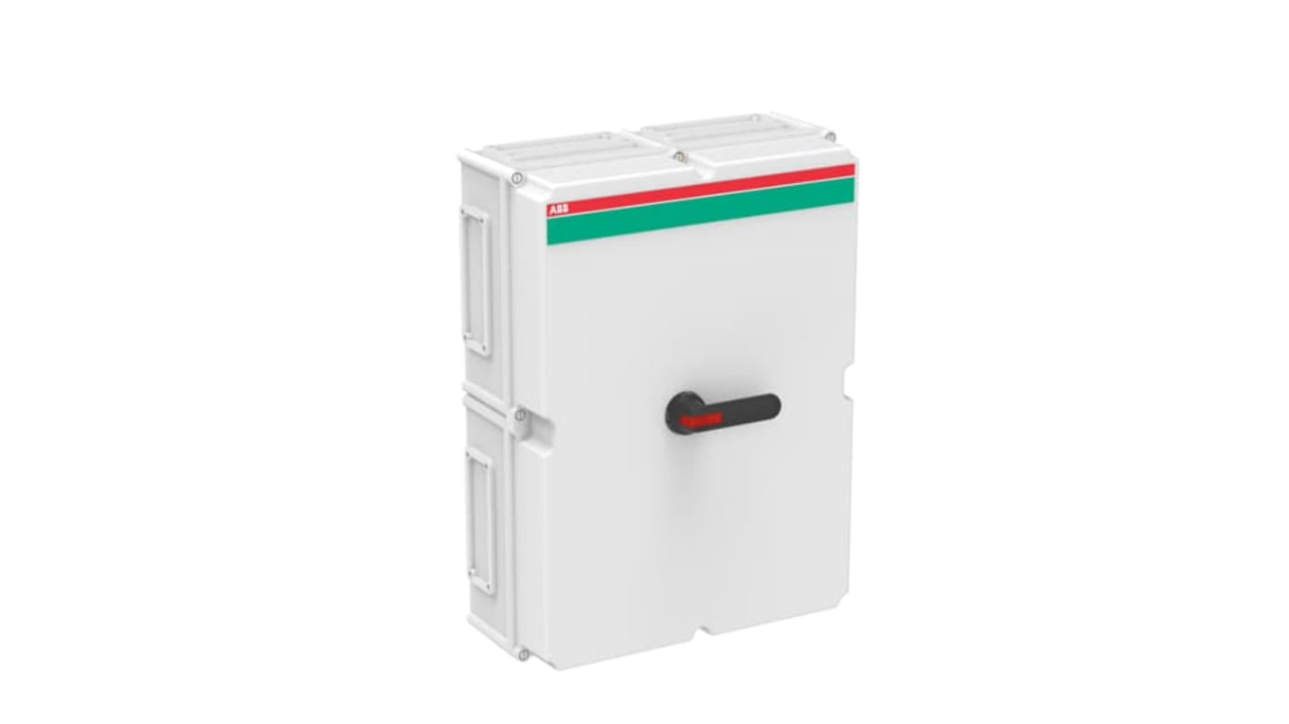 Sezionatore con interruttore ABB, 3 poli, 570A, 1000 V, IP65, montaggio a vite, contenitore in policarbonato rinforzato.
