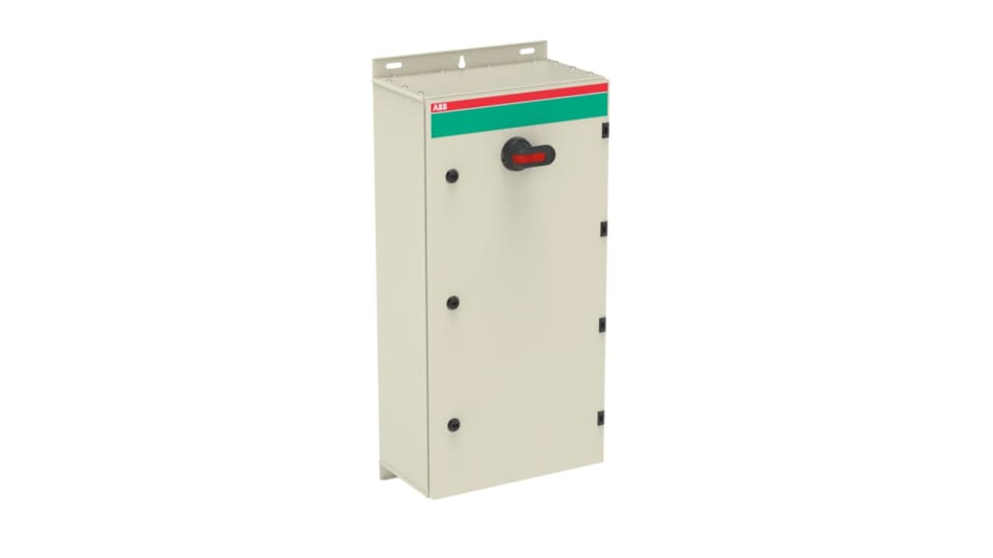 Sezionatore con interruttore ABB, 3 poli, 250A, 1000 V, montaggio a vite, grado di protezione IP65, contenitore in acciaio.