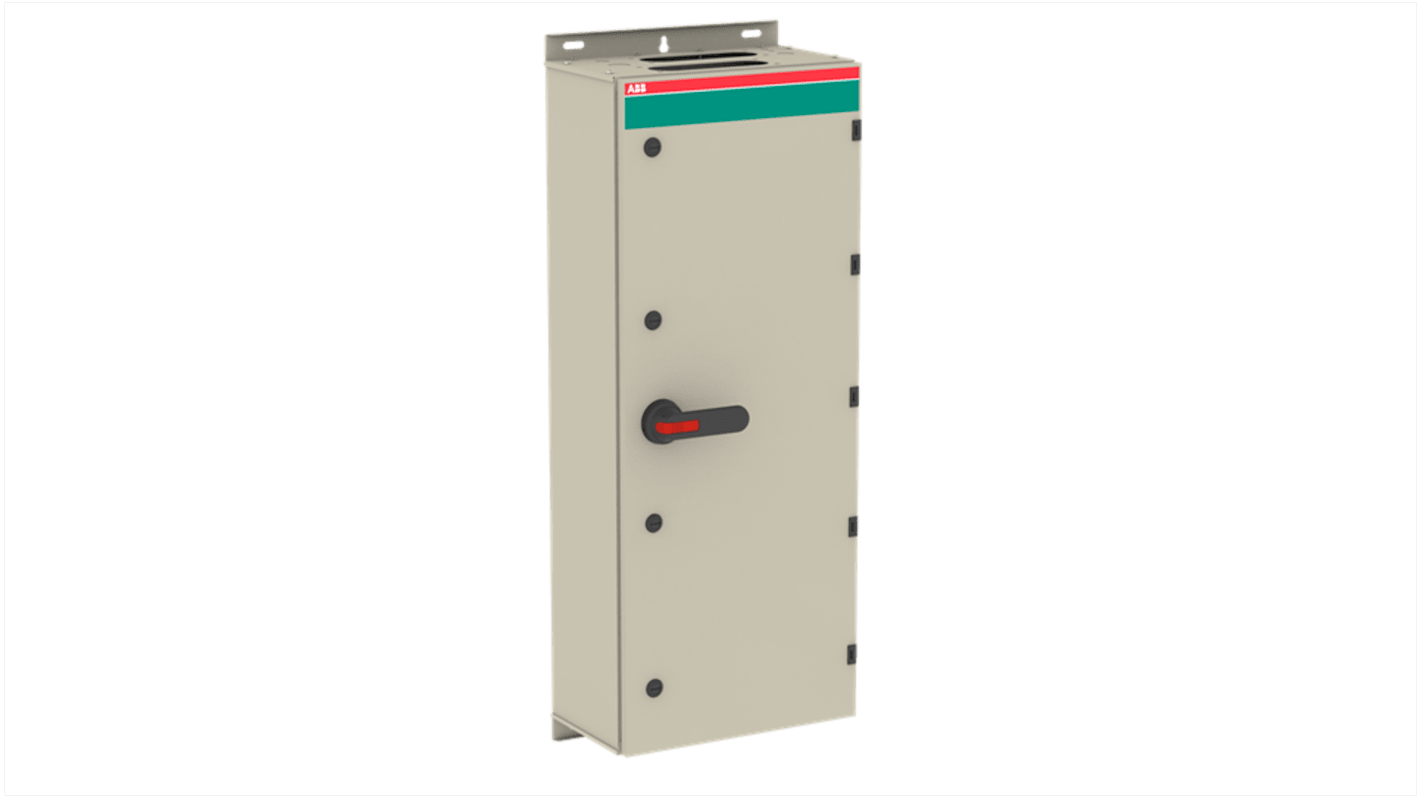 Sezionatore con interruttore ABB, 3 poli, 570A, 1000 V, IP65, montaggio a vite, contenitore in acciaio galvanizzato.