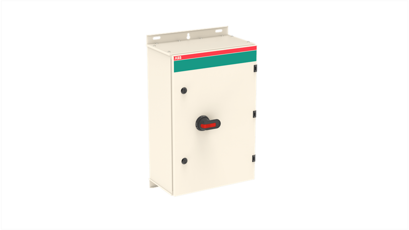 Sezionatore con interruttore ABB, 4 poli, 200A, montaggio a vite, IP54, adatto per uso esterno.