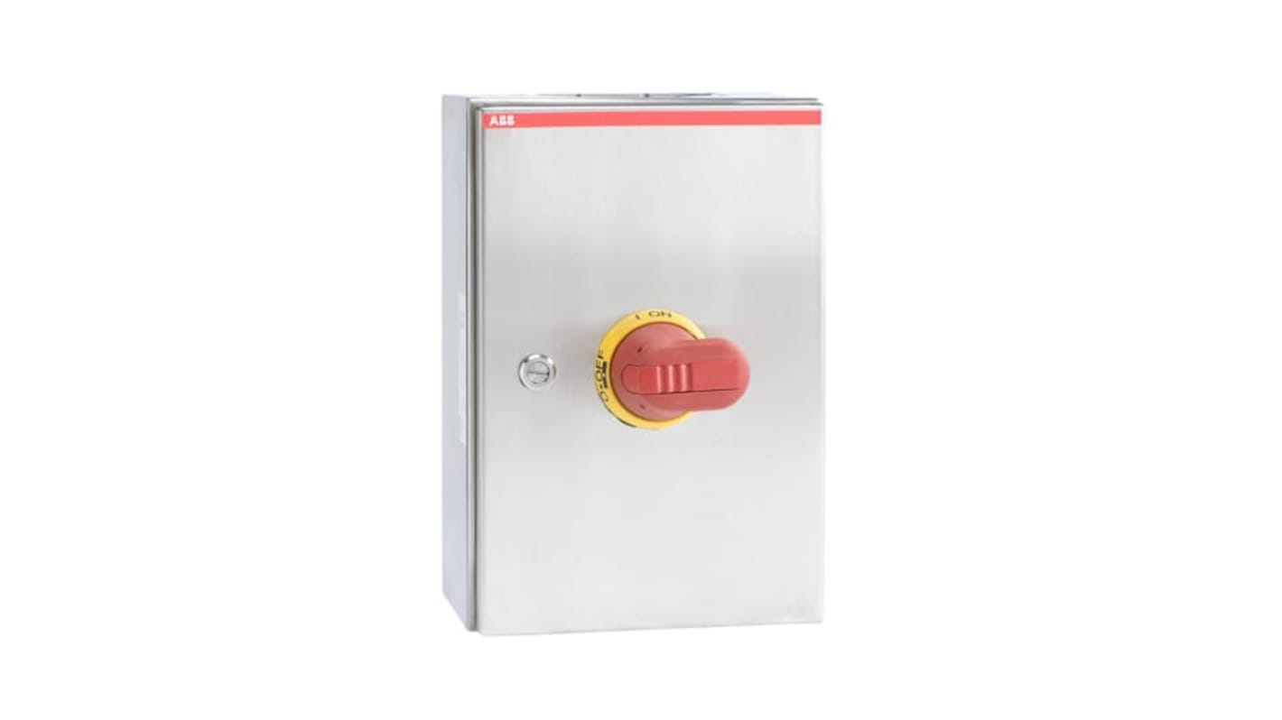 Sezionatore con interruttore ABB OTR, 3 poli, 100A, montaggio a vite, IP65, contenitore in acciaio inox, 750 V.