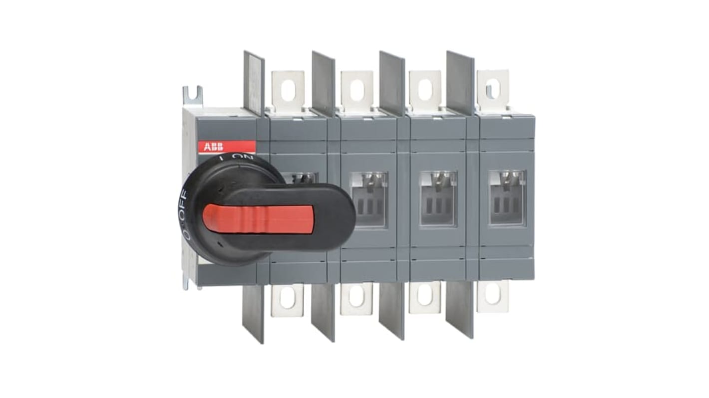 Sezionatore con interruttore ABB, 4 poli, 200A, montaggio superficiale, protezione IP00, per applicazioni industriali.