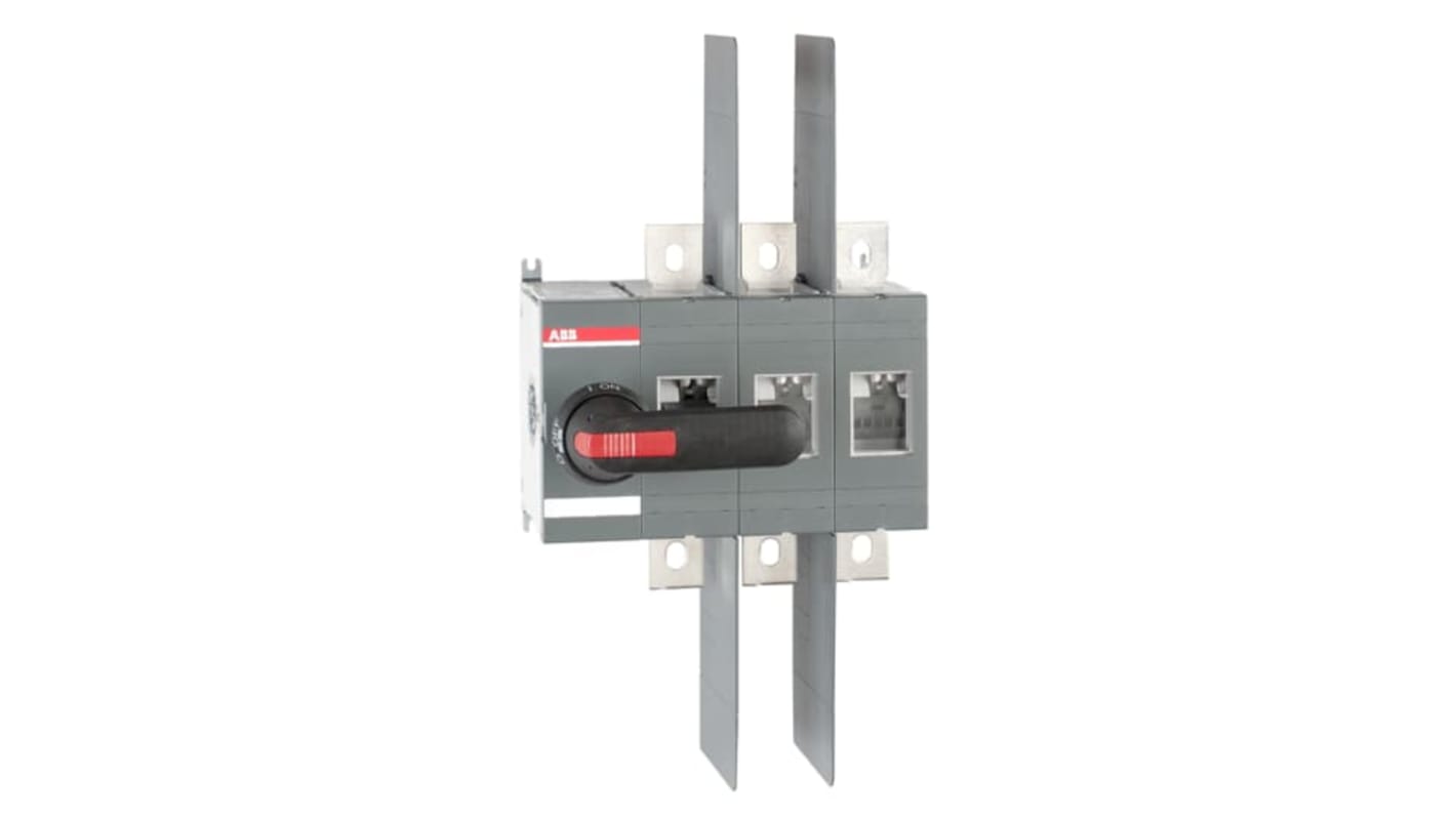 Sezionatore interruttore ABB OT, 3 poli, 800A, montaggio superficiale, protezione IP00, potenza 450kW.