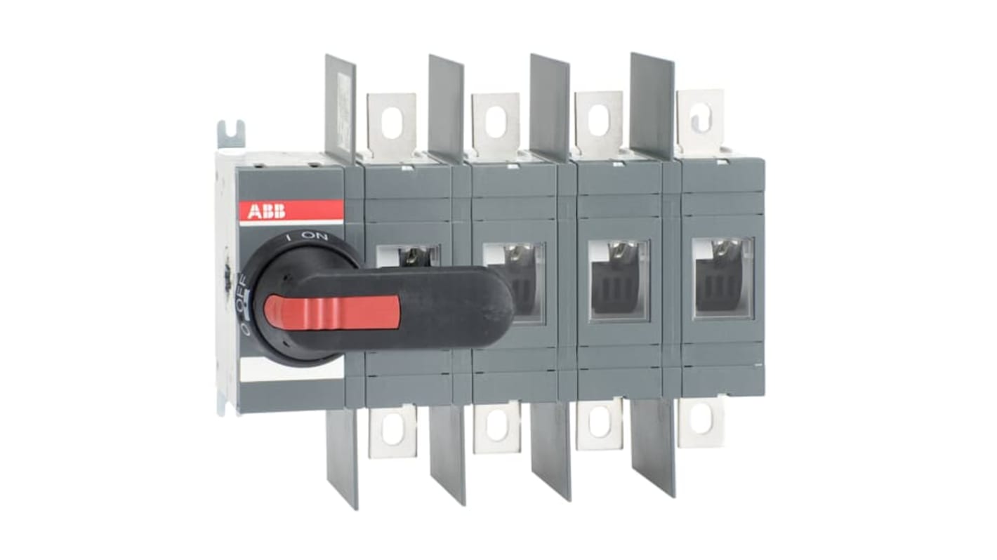 Sezionatore con interruttore ABB, 4 poli, 400A, montaggio superficiale, protezione IP65, per applicazioni industriali.
