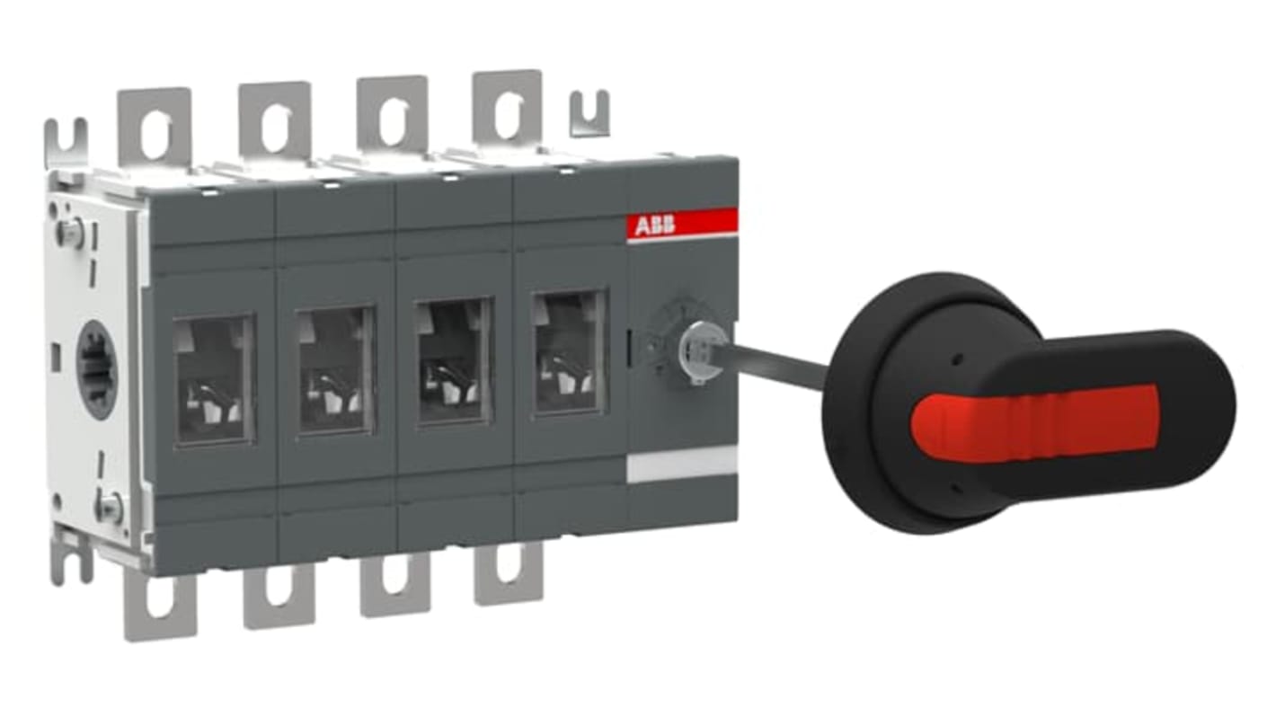 Sezionatore con interruttore ABB, 4 poli, 200A, montaggio superficiale, protezione IP00, per applicazioni industriali.