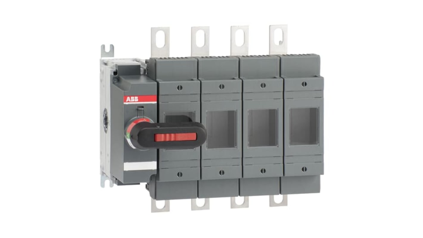 Sezionatore portafusibili ABB 2 poli, corrente 200A, tensione 500V, montaggio su base con maniglia inclusa.