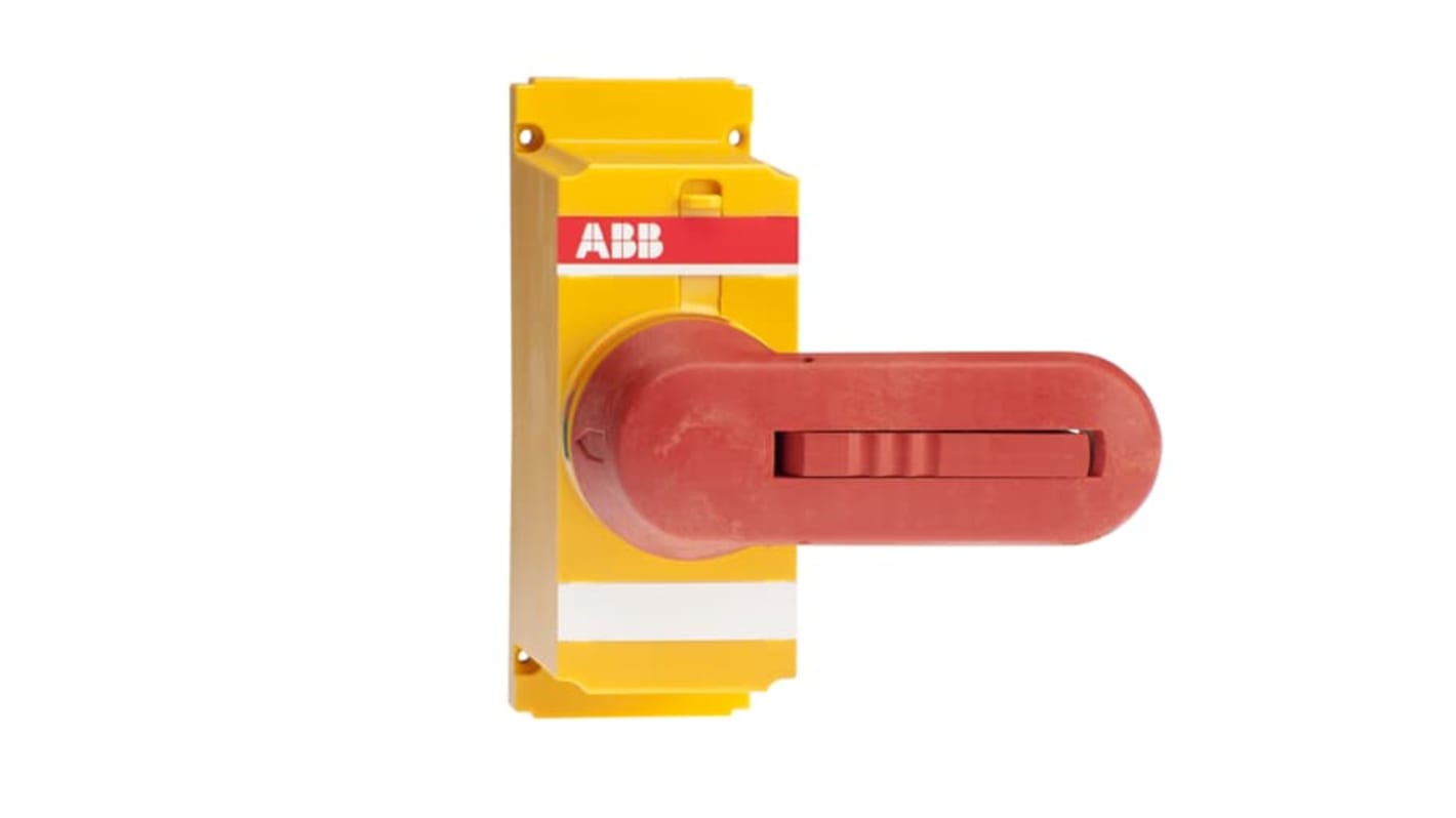 Manopola rotante ABB per fusibili interruttore, serie OSVY, dimensioni 50x100 mm, colore rosso/giallo, codice 1SCA022779R5590.