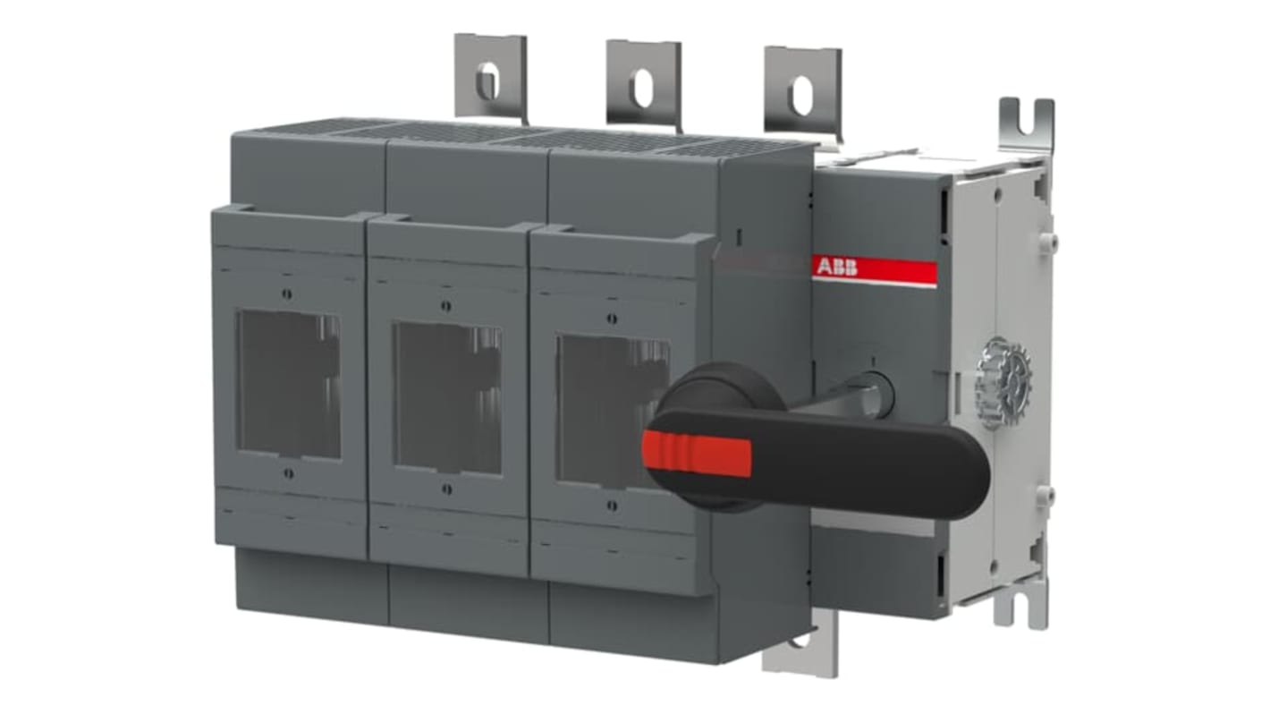 Sezionatore portafusibili ABB, 3 poli, fusibile 630A, tensione 500V, design modulare per applicazioni industriali.
