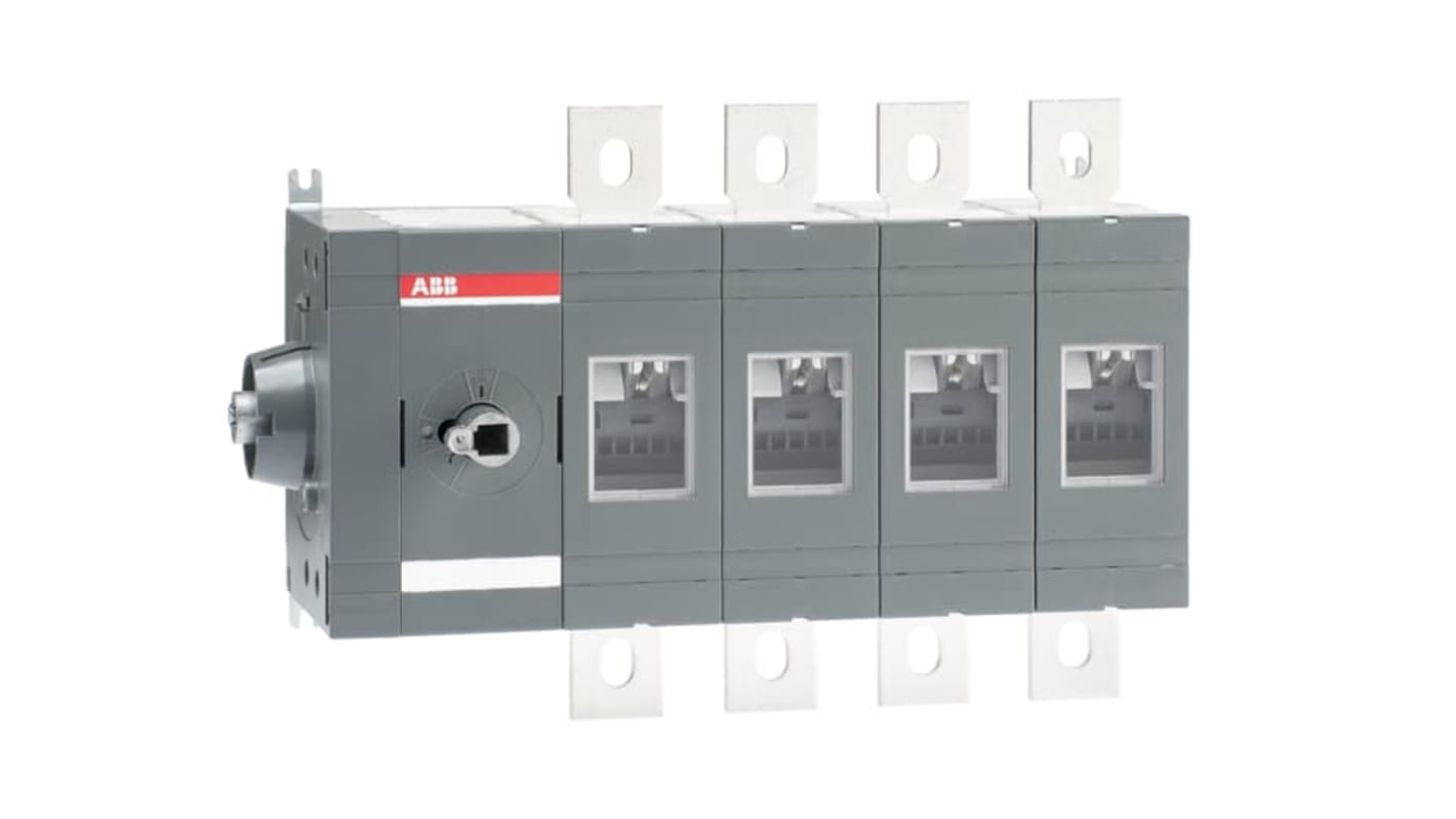 Sezionatore interruttore ABB OT630ES04, 4 poli, 630A, montaggio a vite, azionamento laterale, protezione IP00.