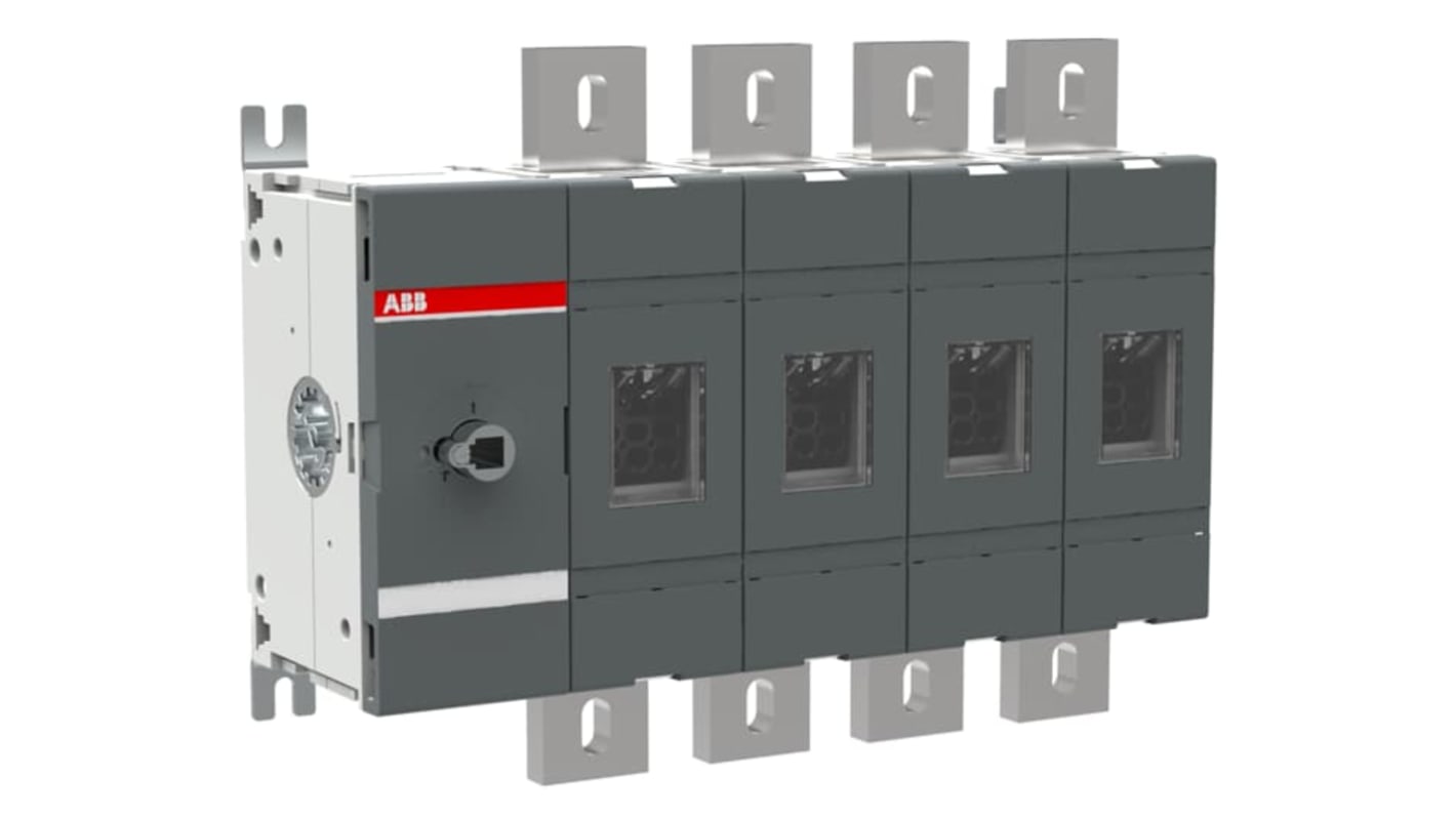 Sezionatore con interruttore ABB, 4 poli, 1250A, 1000V, montaggio a vite, grado di inquinamento 3, IP00.