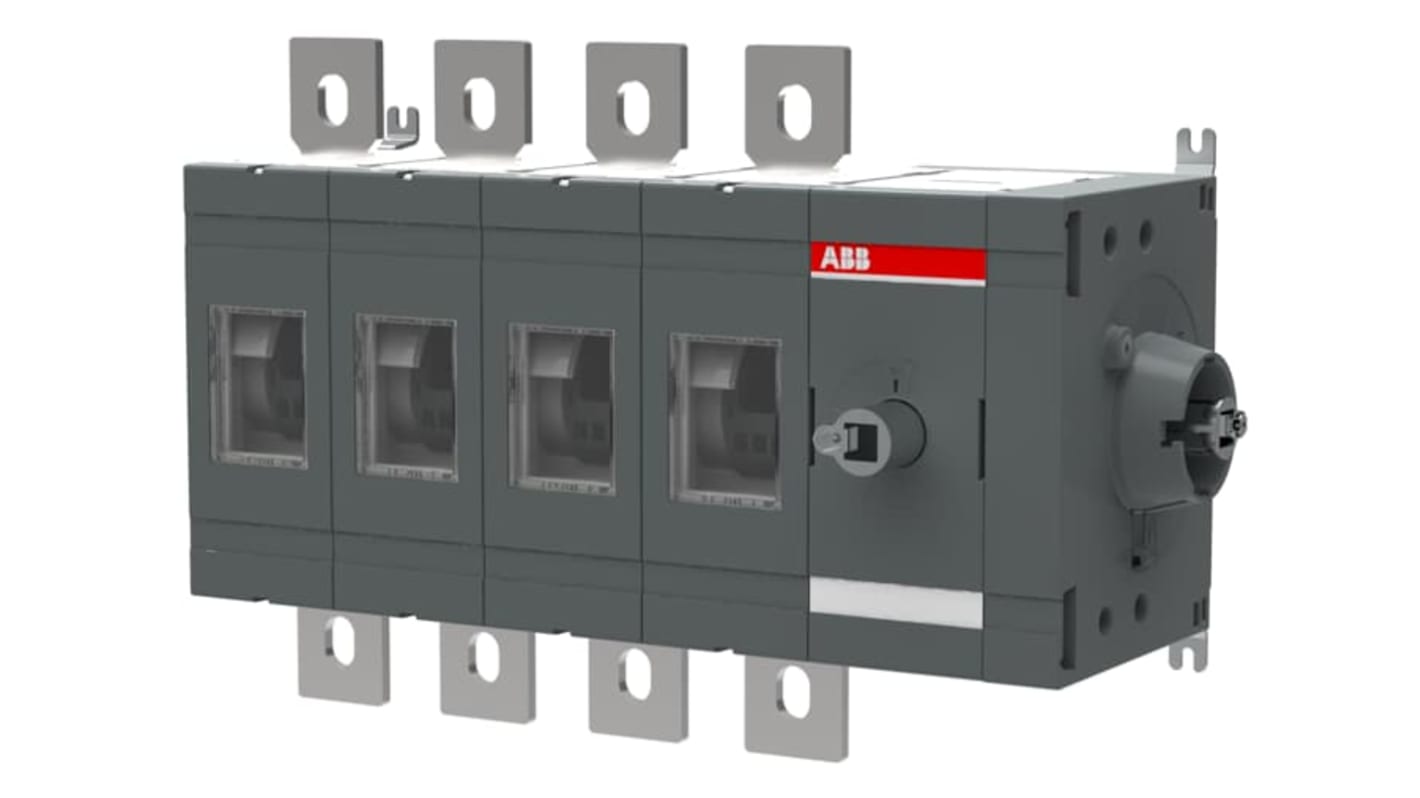 Sezionatore interruttore ABB OT800ES40, 4 poli, 800A, montaggio a vite, protezione IP00, azionamento laterale.