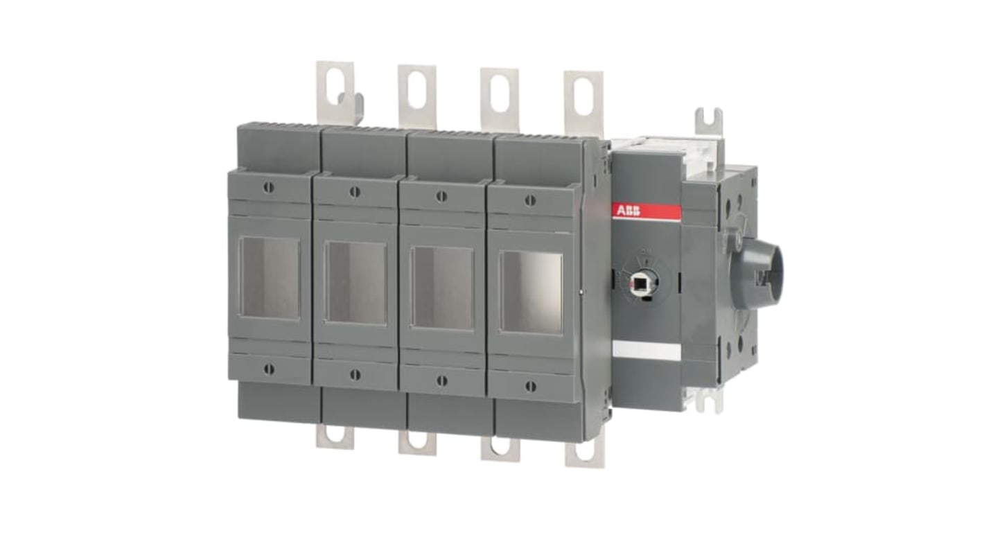 Sezionatore portafusibili ABB, 4 poli, 200A, 500V, azionamento laterale, terminali a linguetta 20 mm.