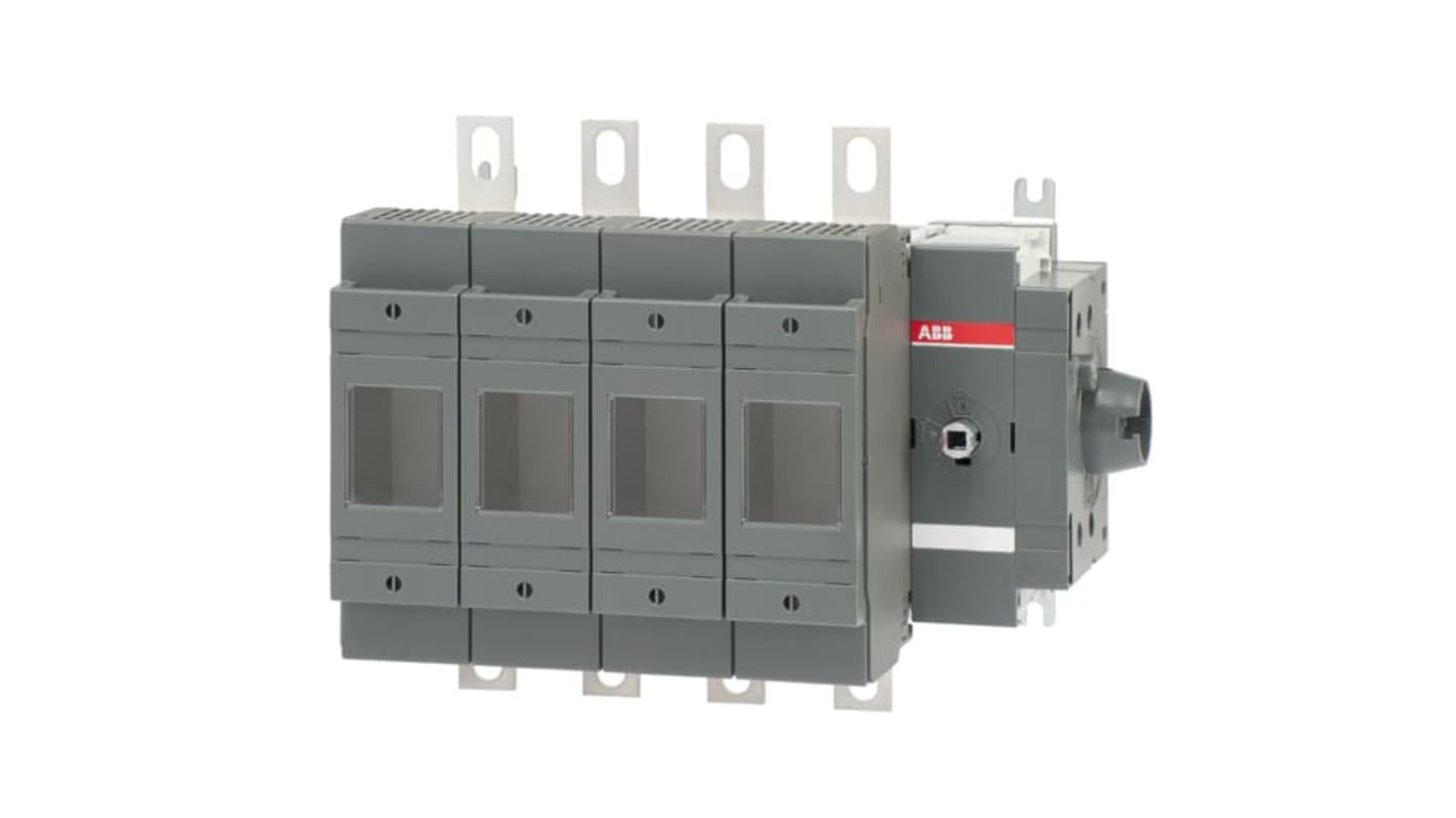 Sezionatore portafusibili ABB, 4 poli, 200A, 500V, azionamento laterale, sistema DIN, terminali a linguetta 20 mm.
