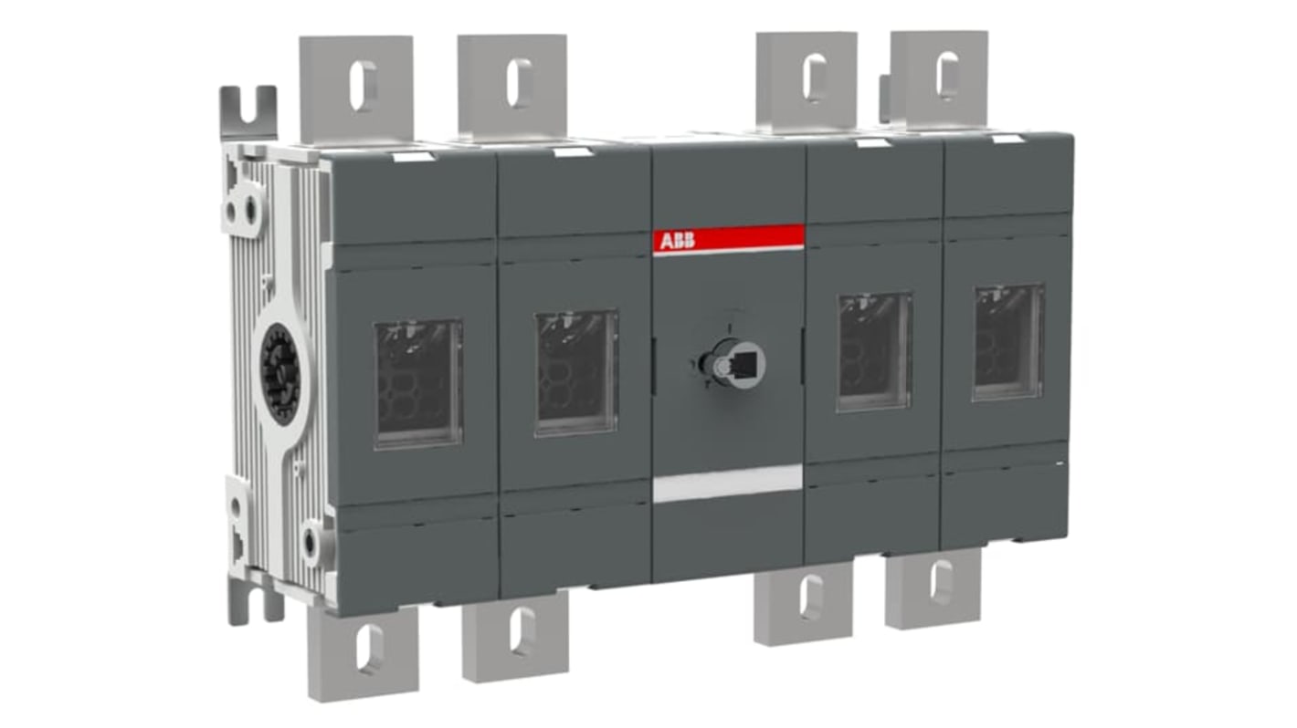 Sezionatore interruttore ABB OT, 4 poli, 1250A, montaggio superficiale, protezione IP00, potenza 710kW.