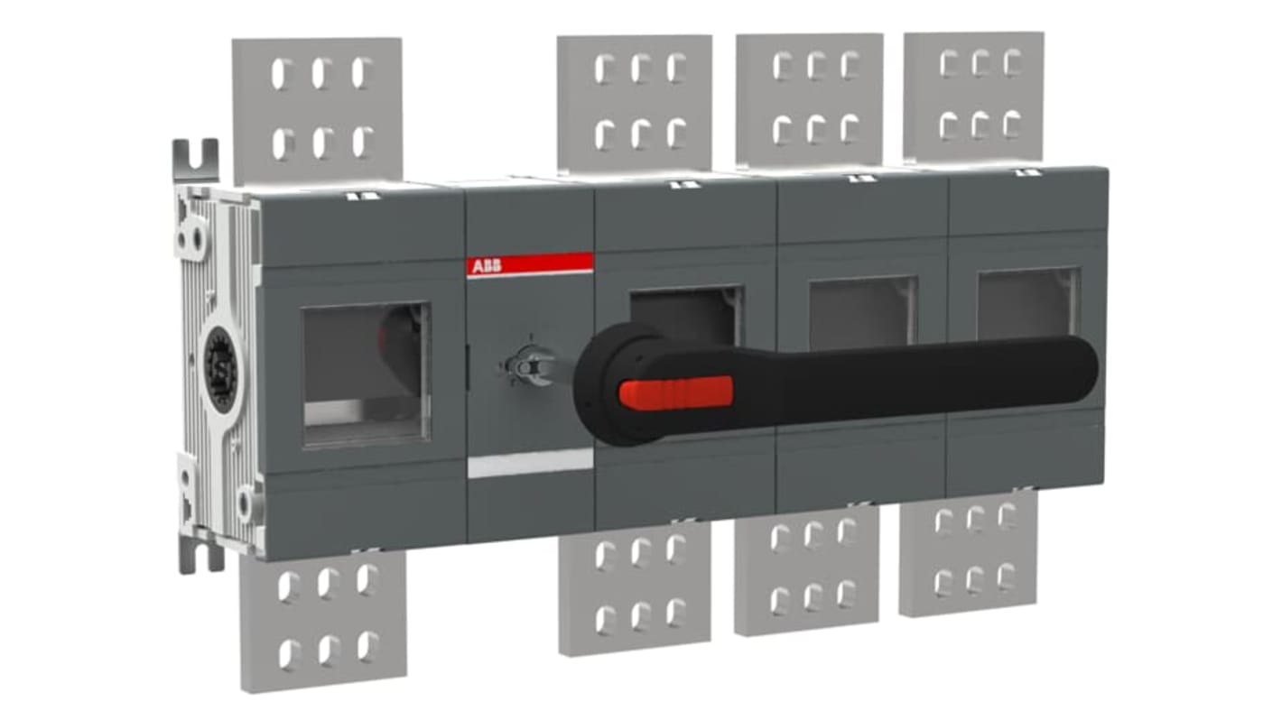 Sezionatore con interruttore ABB 1SCA109908R1001, 4 poli, 200A, montaggio superficiale, protezione IP00, per applicazioni industriali.