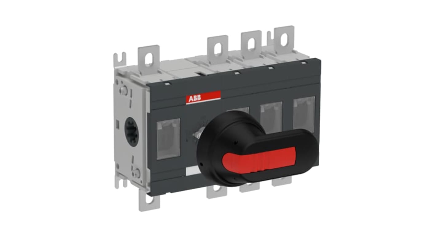 Sezionatore con interruttore ABB, 4 poli, 200A, montaggio superficiale, protezione IP00, per applicazioni industriali.
