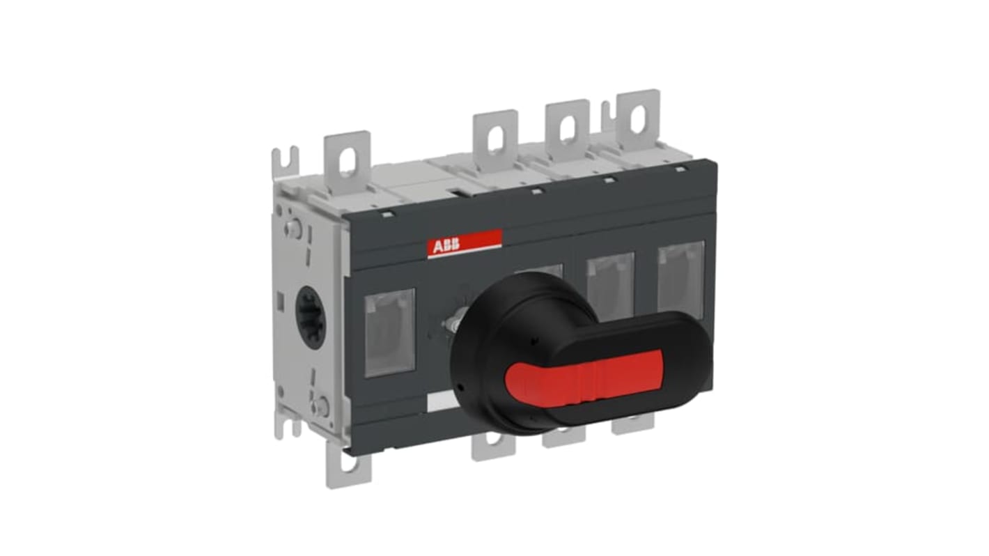 Sezionatore ABB 1SCA110861R1001, 4 poli, 250 A, montaggio a vite, grado di protezione IP00, impugnatura nera.