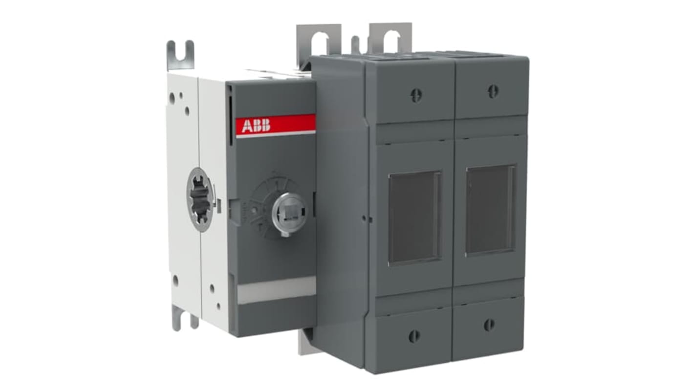 Sezionatore portafusibili ABB, 2 poli, 125A, 500V, azionamento frontale, terminali a linguetta 20 mm.
