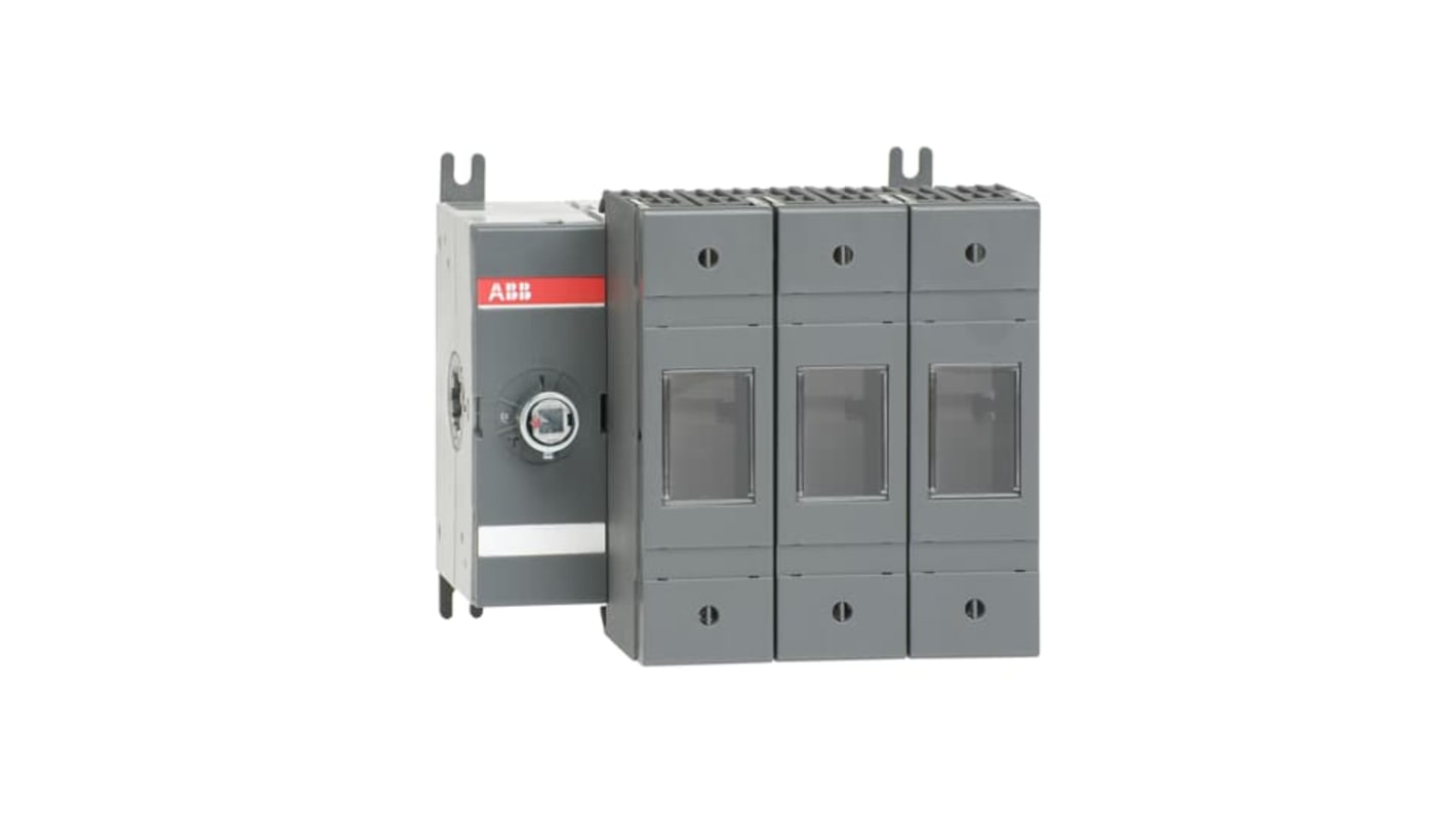 Sezionatore portafusibili ABB, 3 poli, montaggio su base, corrente 125A, tensione 500V, codice 1SCA120802R1001.