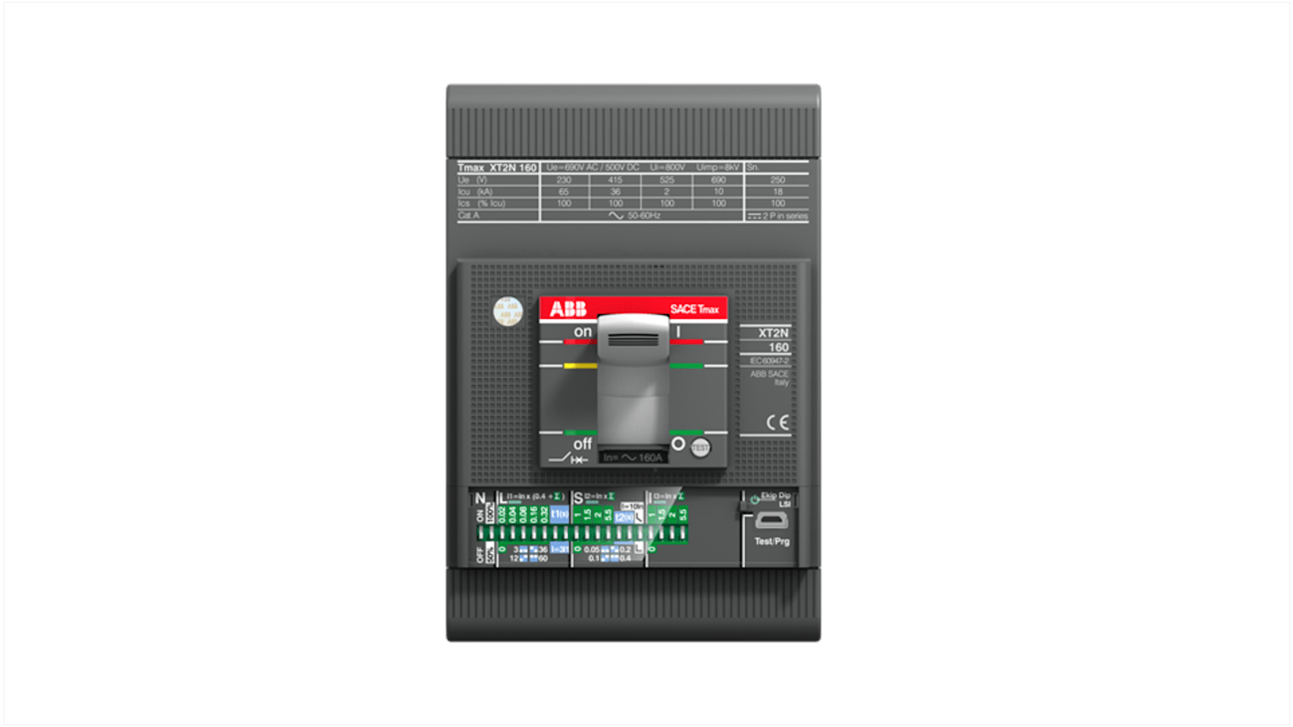 Interruttore magnetotermico ABB 100 A, 3 poli, montaggio fisso, tensione 690 V, tipo Ekip LSI, gamma Tmax XT.