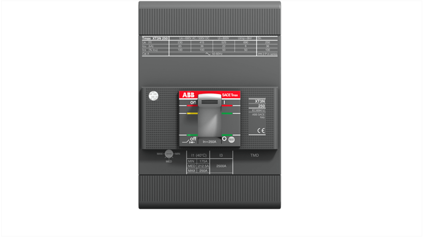 Interruttore magnetotermico ABB 160 A, 3 poli, montaggio fisso, rilascio TMG, tensione 690 V. Codice 1SDA068269R1 XT3S 250.