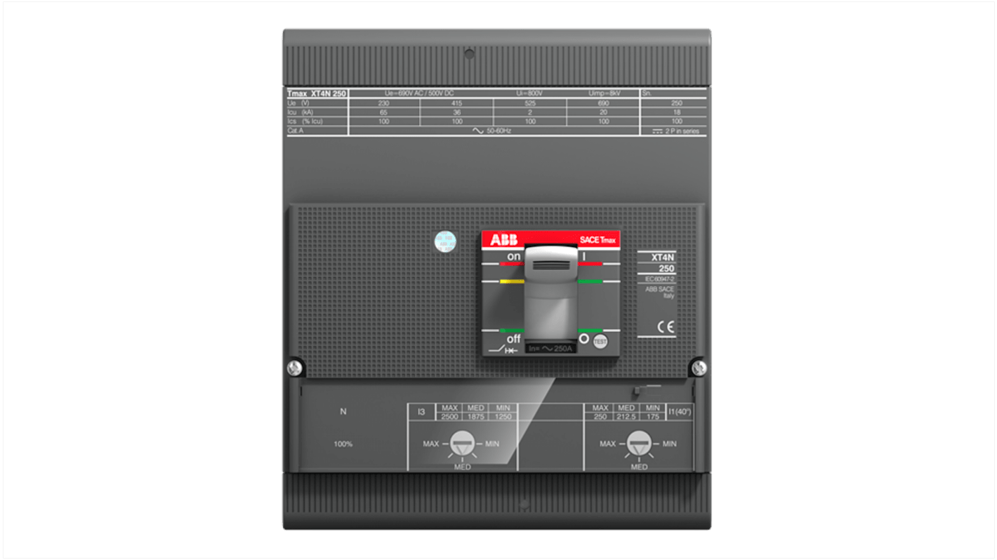 Interruttore magnetotermico ABB 4 poli, 100 A, montaggio fisso, serie Tmax XT, codice 1SDA068321R1 XT4S.