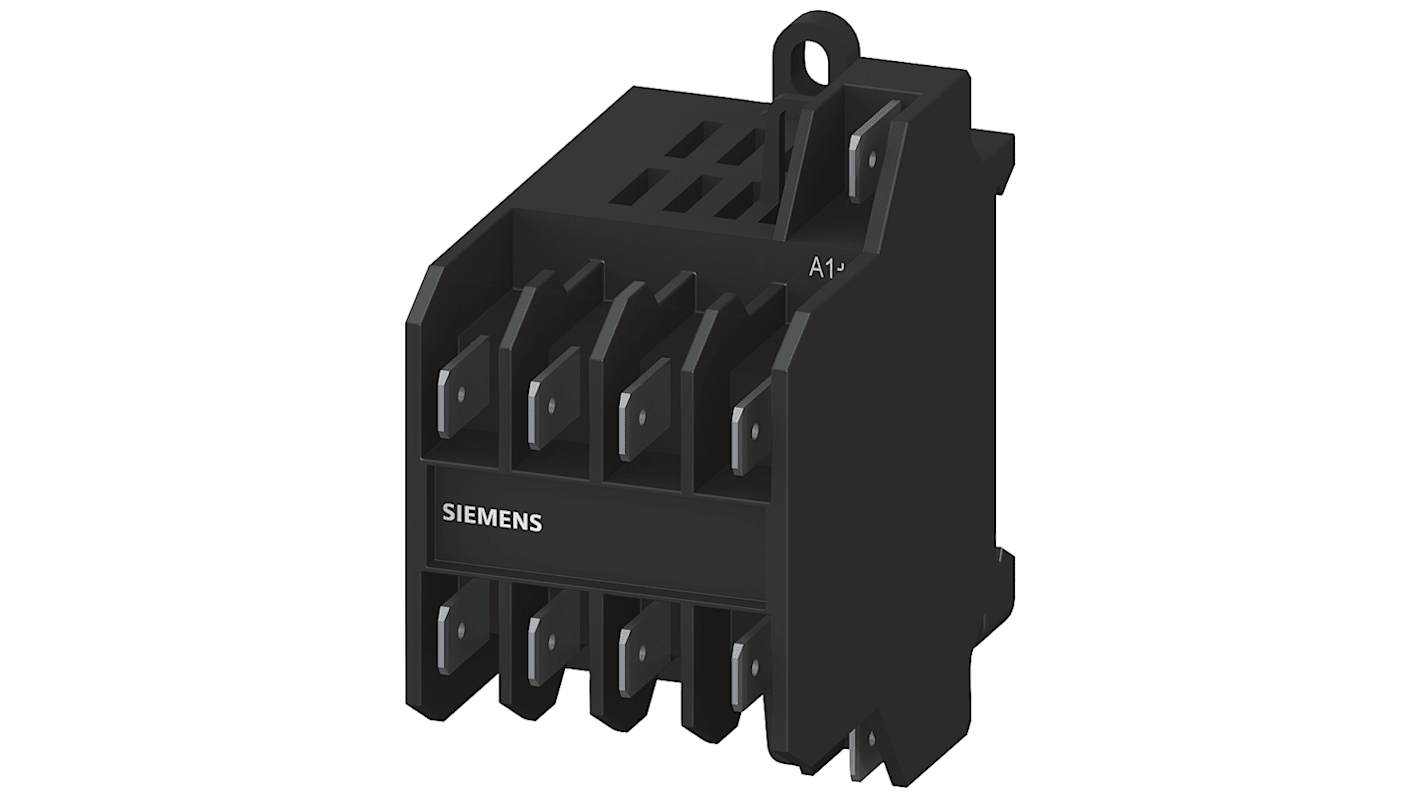 Relè contattore Siemens 3TG1001-1AC2, 4 poli, 16 A, montaggio snap-on, tensione bobina 24 V c.a., operatività -25/+55 °C.