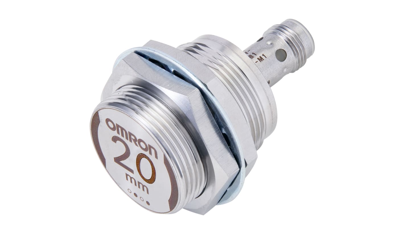 Sensore di prossimità cilindrico NPN Omron E2EW-X20C130-M1, M30 x 1.5, rilevamento 20 mm, montaggio a filo, IP67.