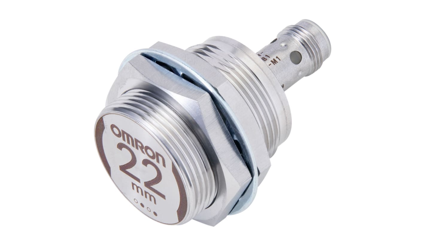 Sensore di prossimità cilindrico NPN Omron E2EW-X22C130-M1, M30 x 1.5, rilevamento a 22 mm, montaggio a filo, acciaio inox, IP67.