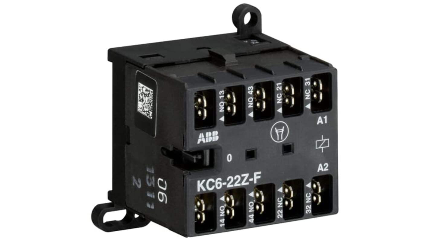 Relè contattore ABB GJH1213003R0224, 4 poli 2NC/2NO, corrente 4 A, tensione 125 V CC, montaggio a pin piatti, grado di protezione IP20.