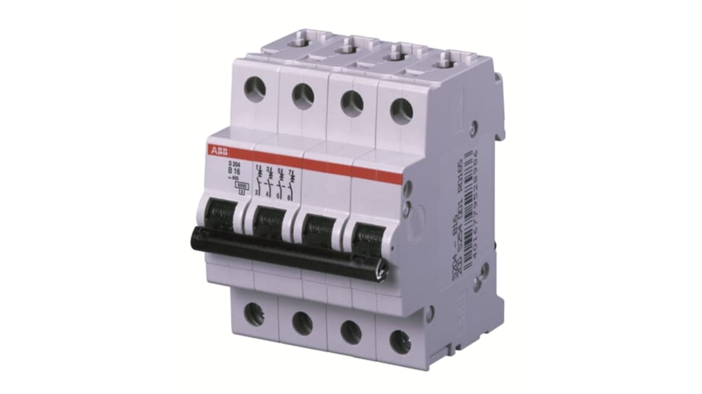 Interruttore magnetotermico 4 poli ABB S204 Z 50A, protezione contro sovraccarichi, montaggio su guida DIN, grado di protezione IP20.