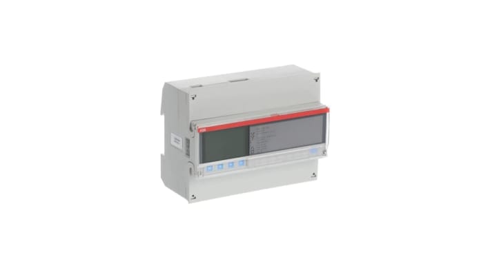 Contatore di energia ABB 2CMA100244R1000 A43, 3 fasi, 80 A, montaggio su guida DIN, dimensioni 123 x 26,5 x 65 mm.